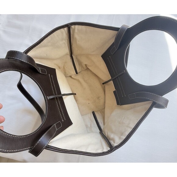 HEREU Studio Cala S Tote Bag In Brown Leather Tan Fabric Rare - Picture 6 of 10